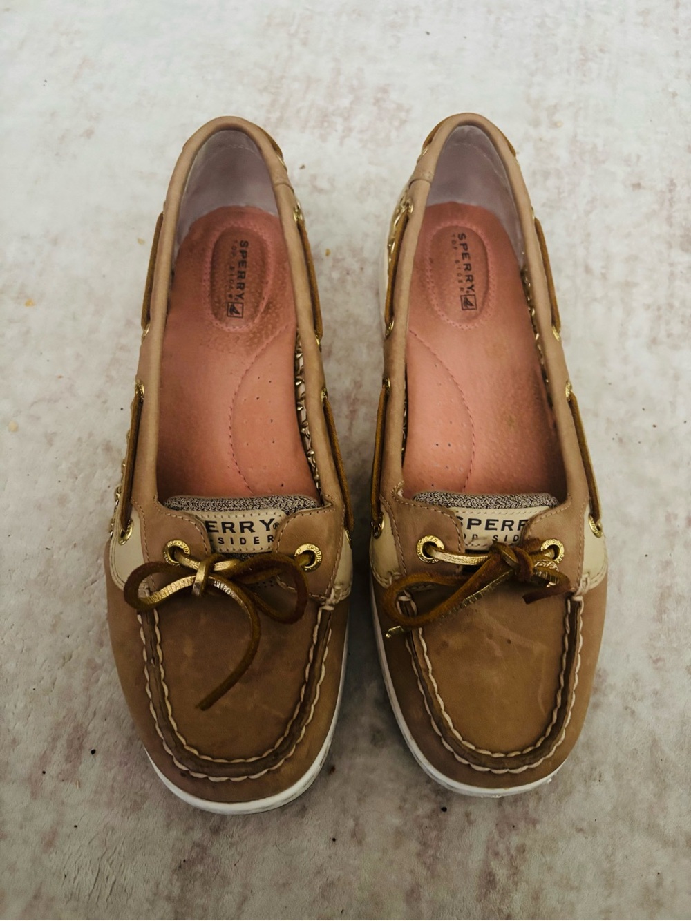 Sperry Two-Tone Tan and Beige Leather Moccasin Boat Shoes 9